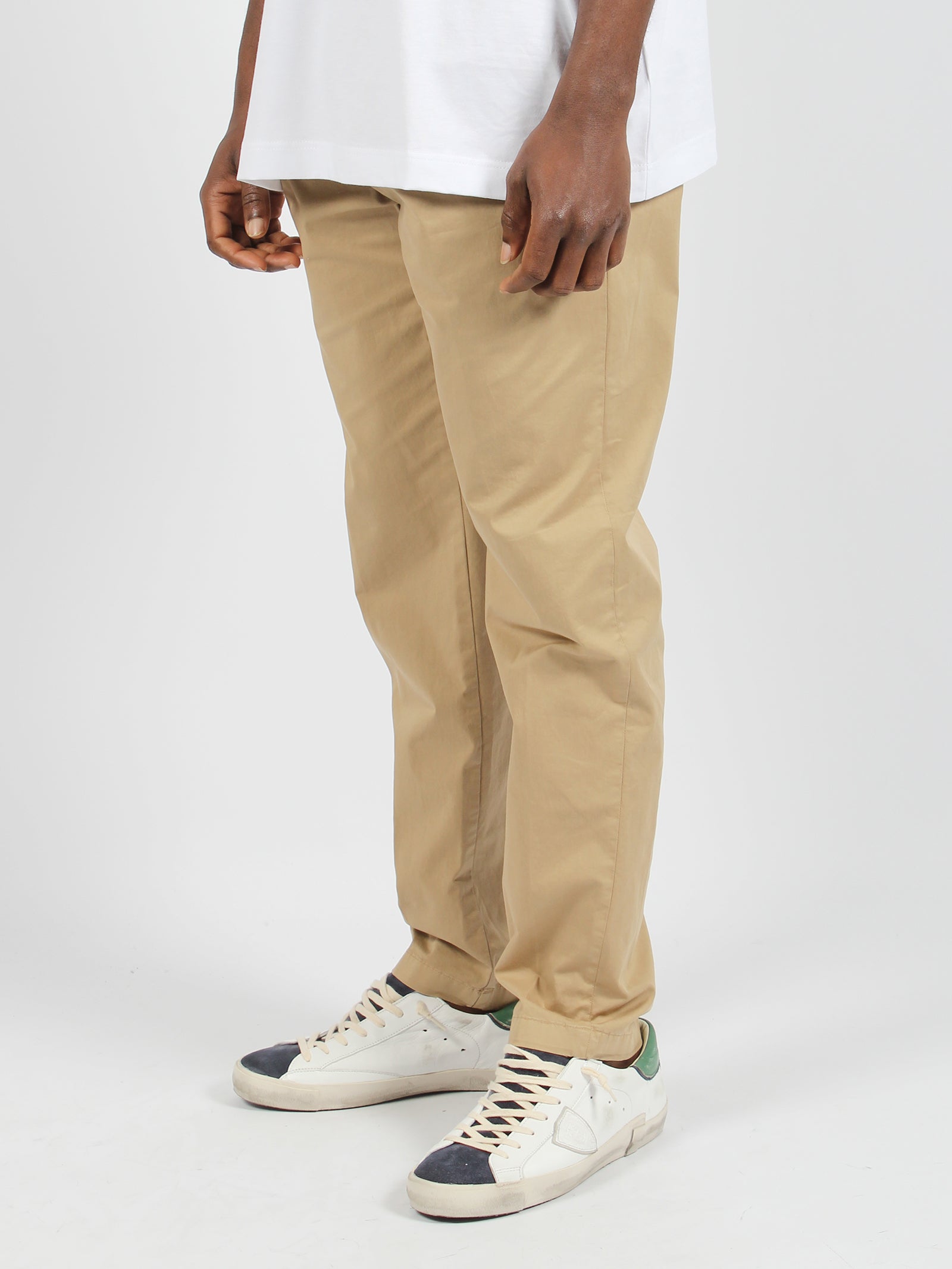 Shop White Sand Stretch Cotton Trousers