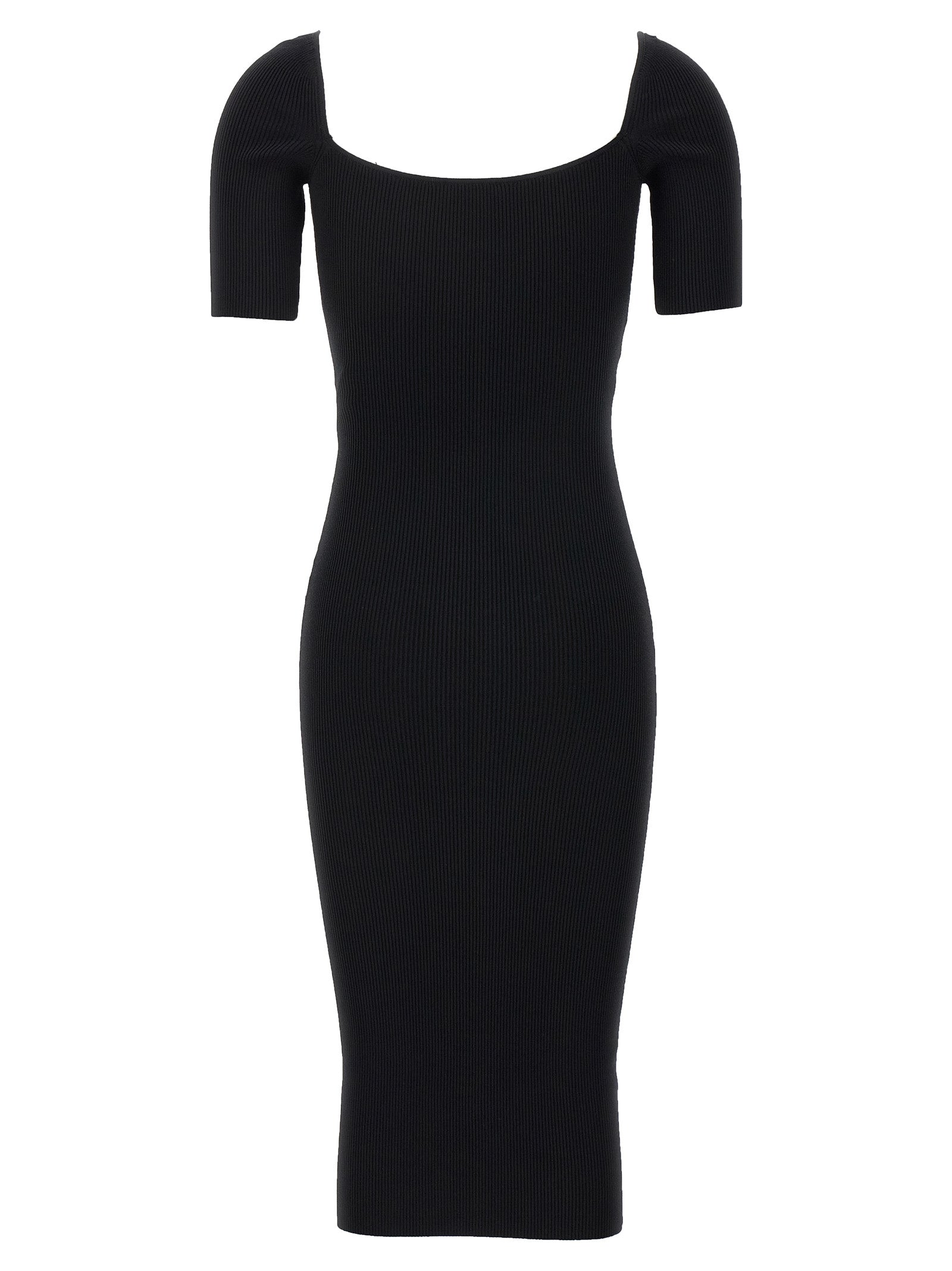 Shop Elisabetta Franchi Ribbed Plaque Dress Dresses Black