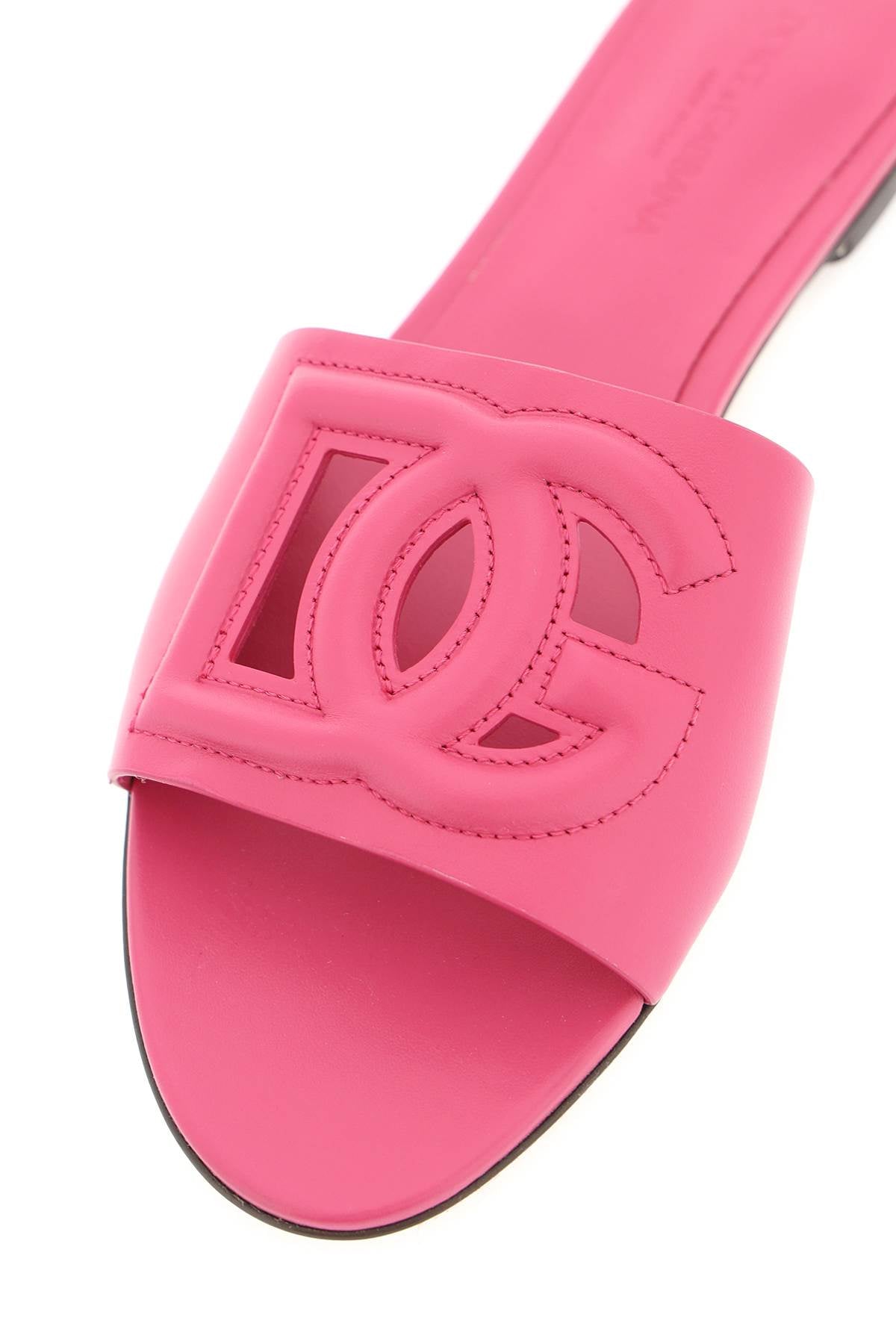 Shop Dolce & Gabbana Leather Slides With Cut Out Logo