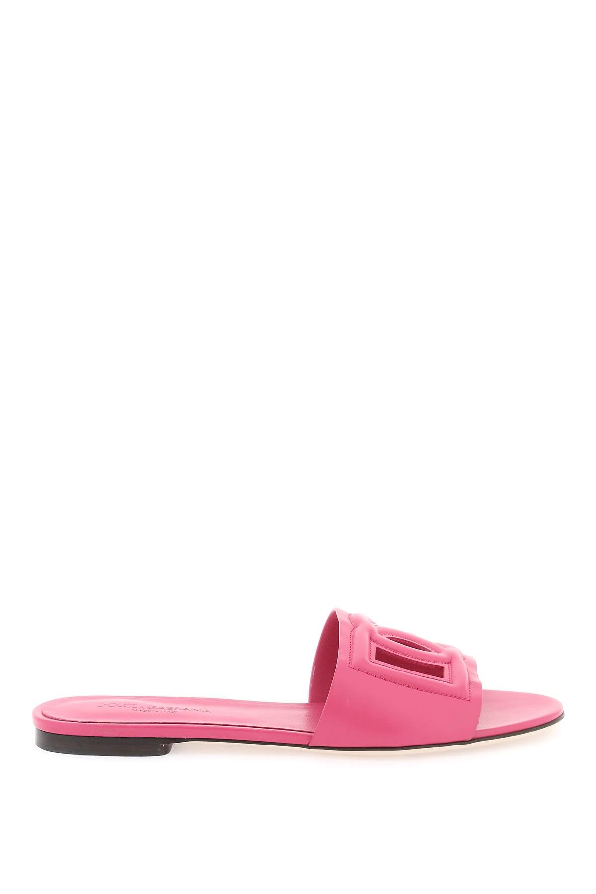 Shop Dolce & Gabbana Leather Slides With Cut Out Logo