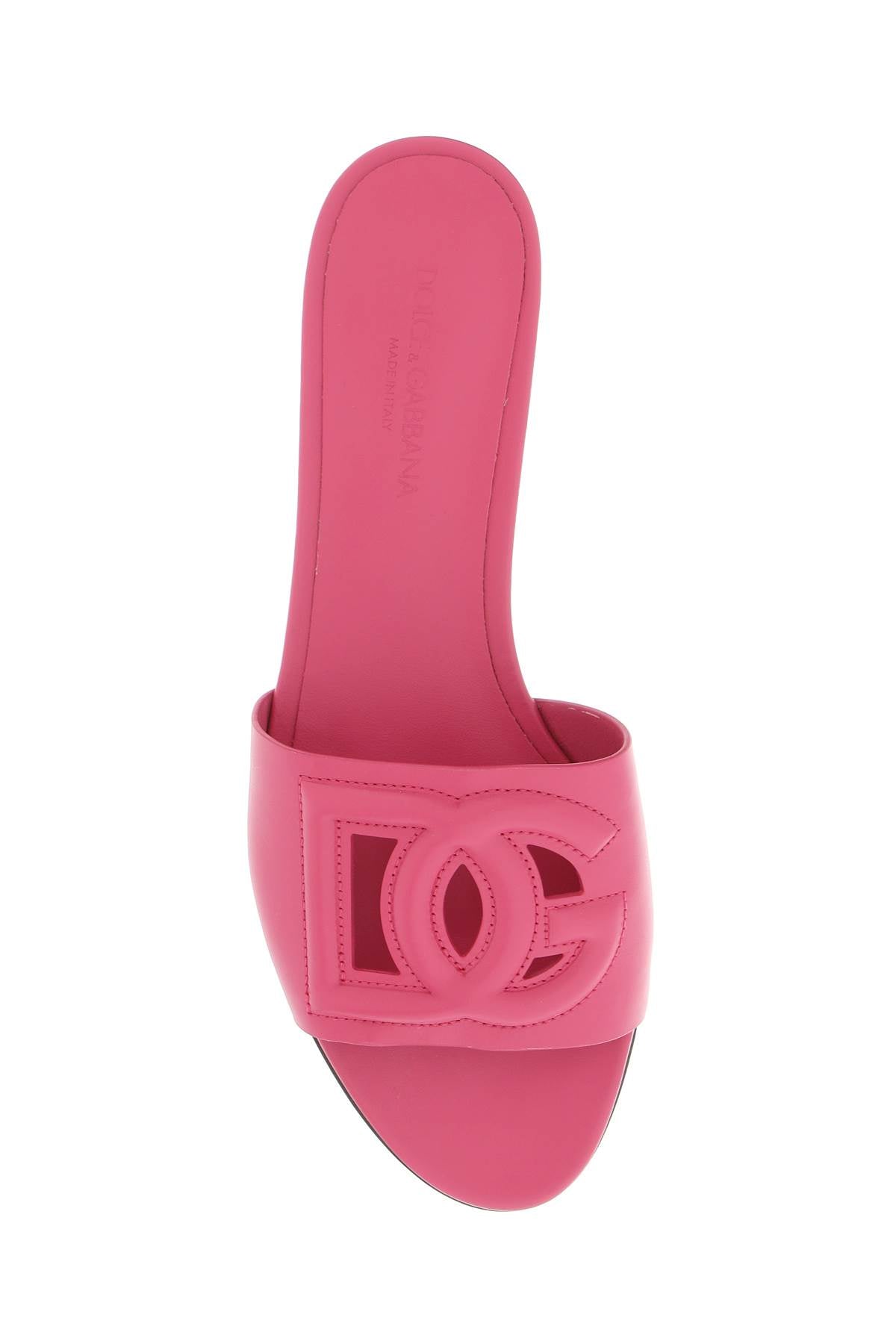 Shop Dolce & Gabbana Leather Slides With Cut Out Logo
