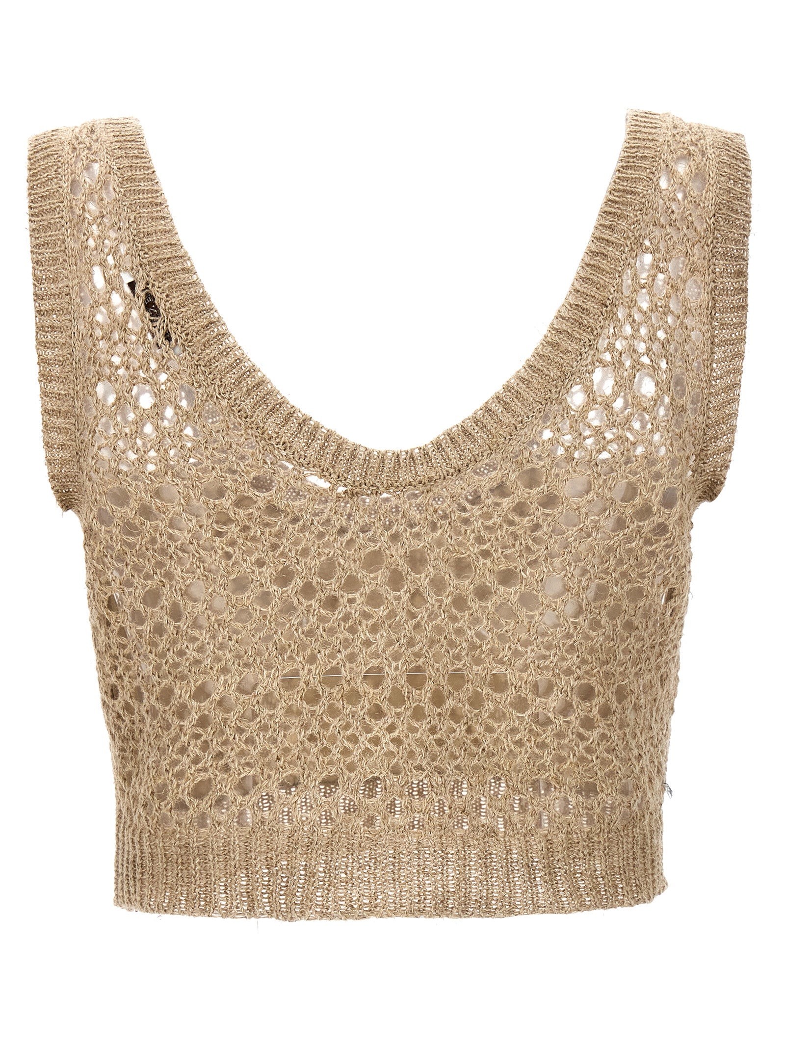 Shop Brunello Cucinelli Wide Knit Crop Top Tops Beige