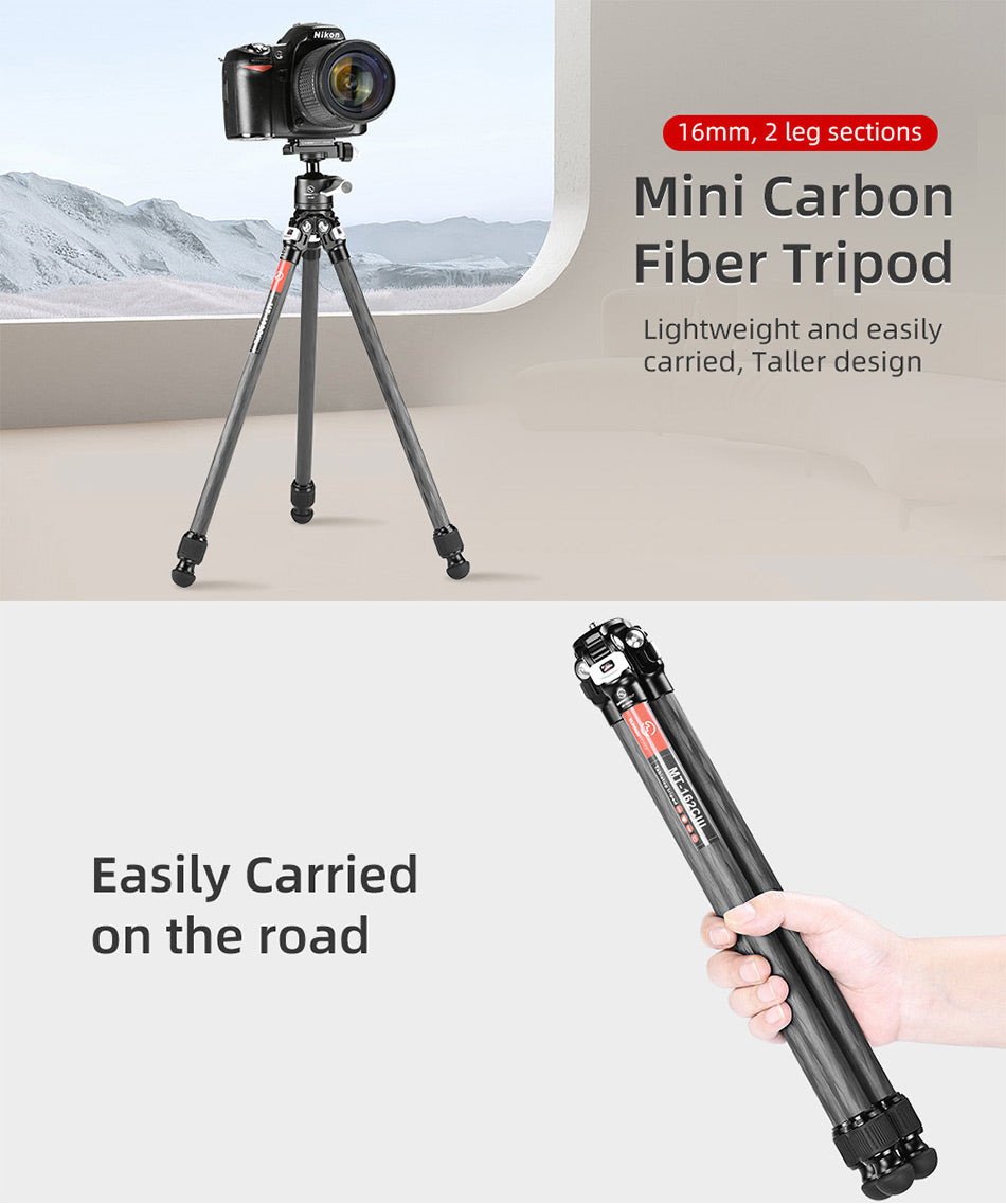 T1C30N Mini Carbon Fiber Tripod for iPhone and DSLR Camera and Ballhea