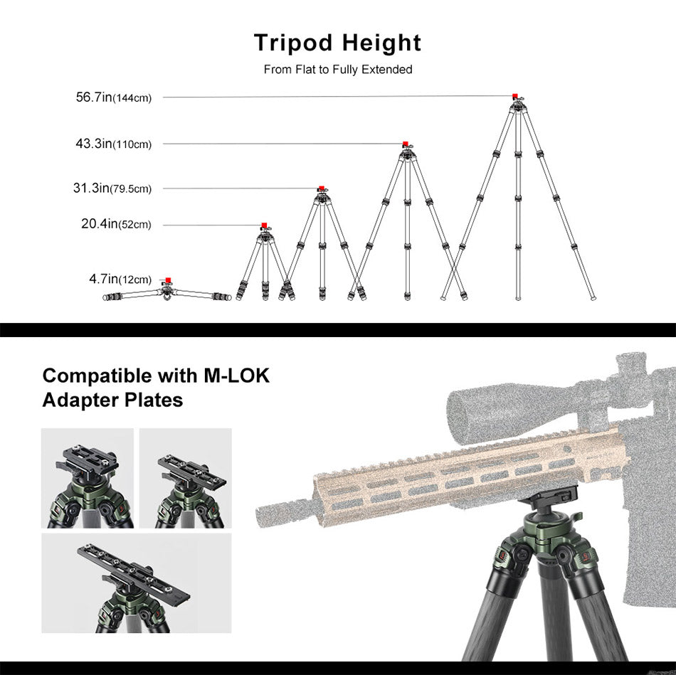  SUNWYAFOTO TL3240CS-Q Trípode de caza para soporte de rifle de  tiro de fibra de carbono : Electrónica