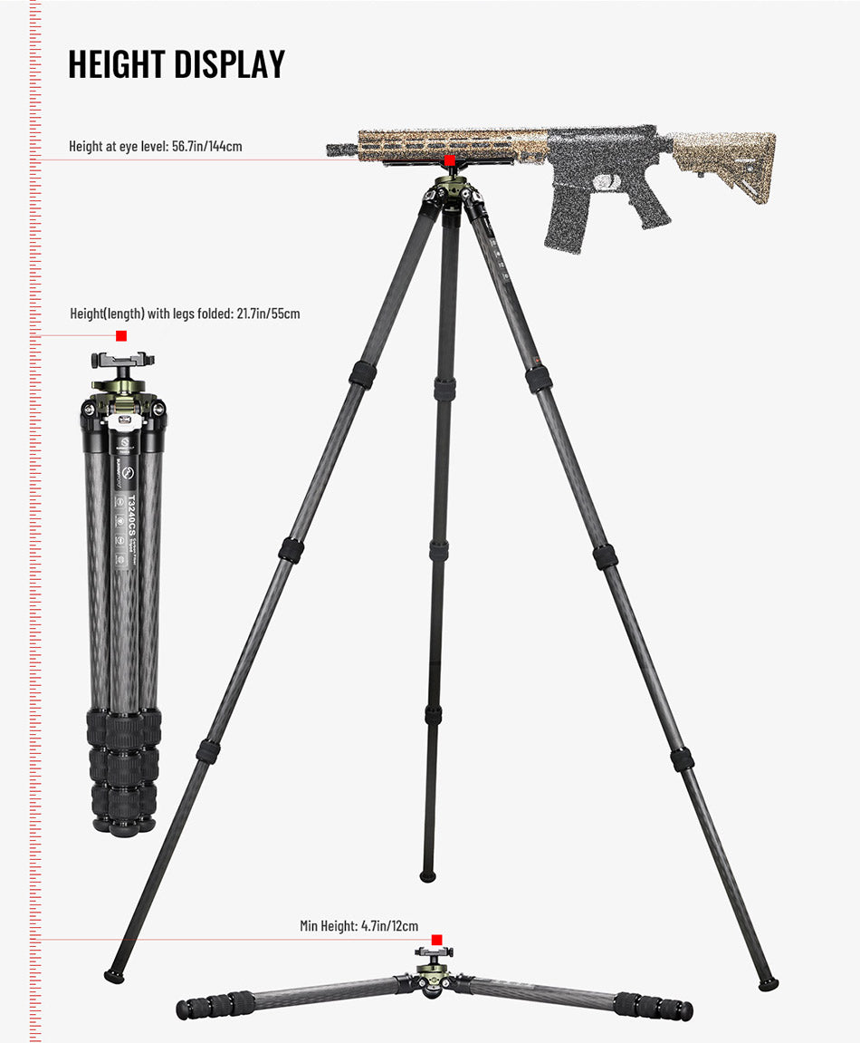 T3240cs Hunting Tripod For Shooting Rifle Stand Carbon Fiber