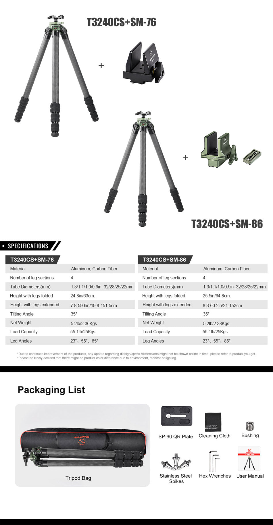  SUNWYAFOTO T3240CSL-P Trípode de caza para fusil de