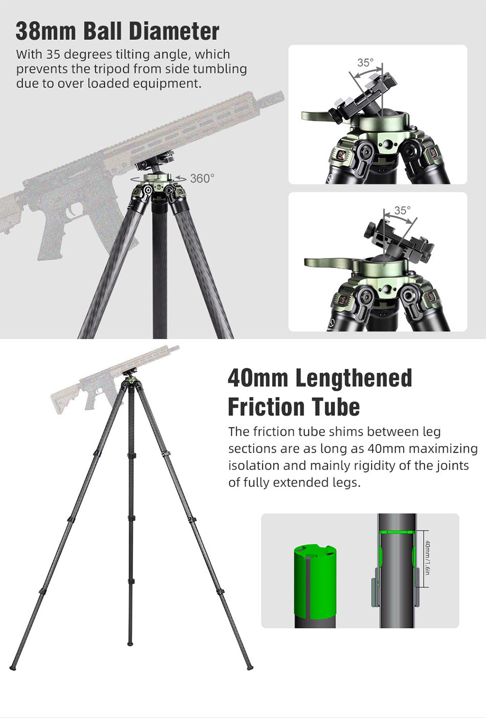  SUNWYAFOTO TL3240CS-Q Trípode de caza para soporte de rifle de  tiro de fibra de carbono : Electrónica