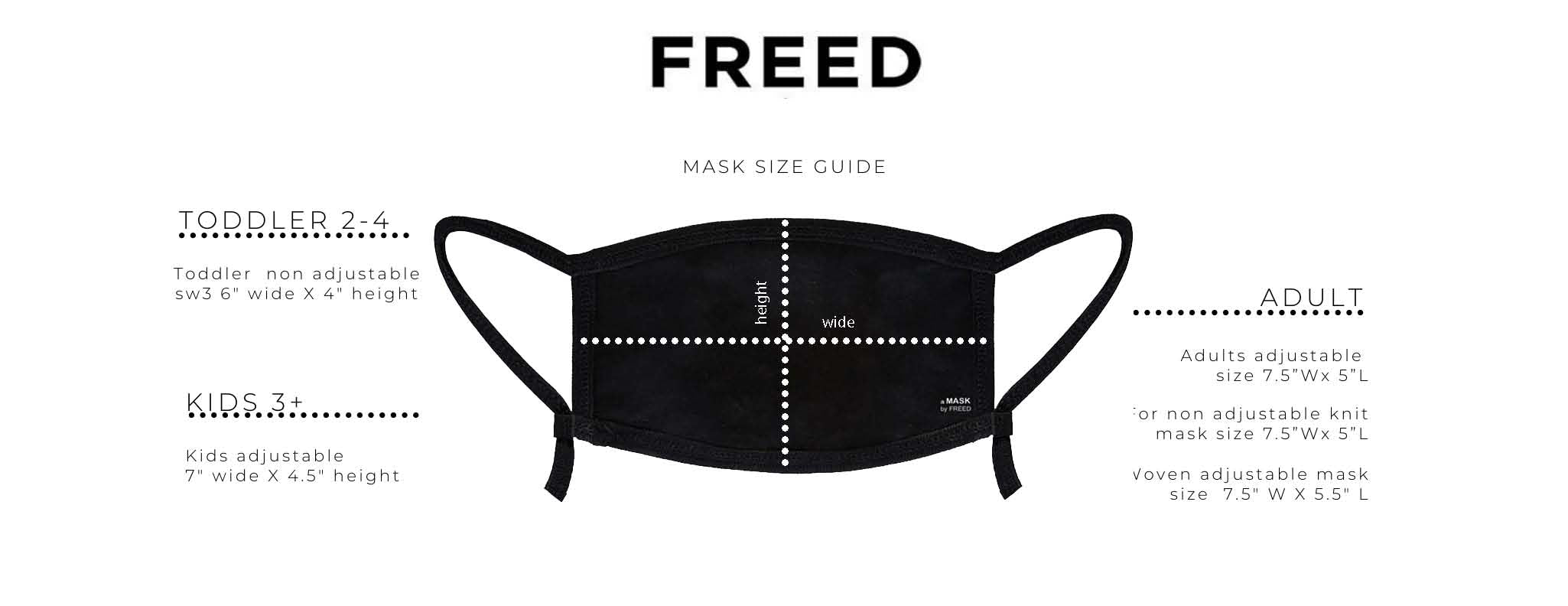 aMASK by FREED adult and kids face covering size guide