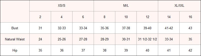 Bamboo and shearling romper size chart in inches