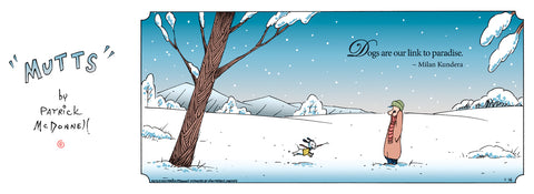 MUTTS comic strip featuring Ozzie and Earl the dog in a snowy wintery scene