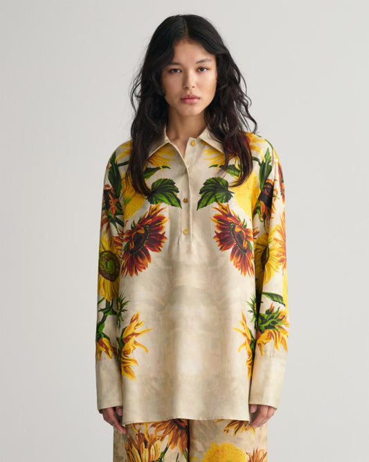 Gant Apparel Womens REL COT SILK SUNFLOWER PRINT SHIRT 270/CONCRETE BE