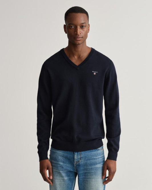 GANT Classic Cotton V-neck Jumper in Grey for Men