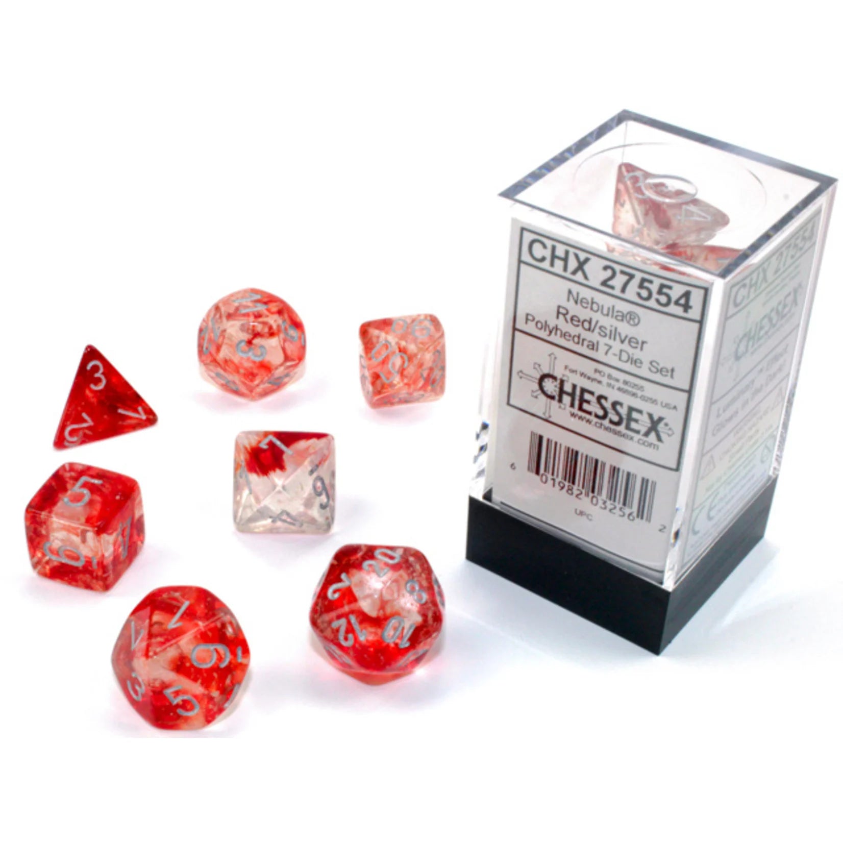 Nebula Polyhedral Red/Silver Luminary Dice Set (7) CHX27554
