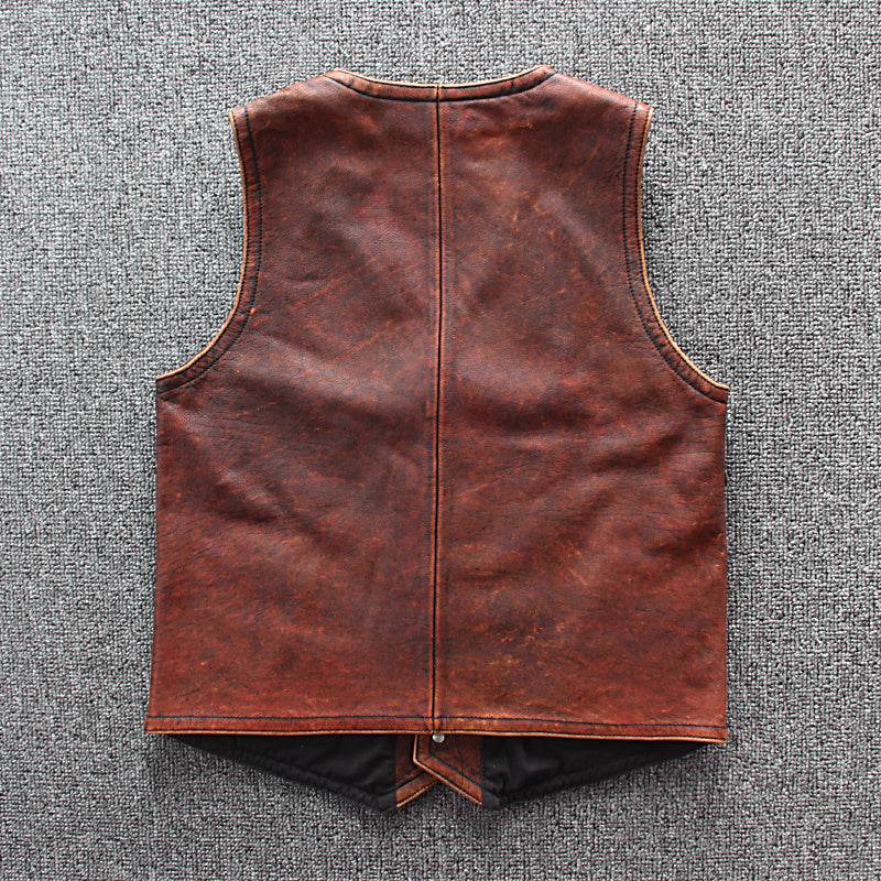 Real Leather Vest Vintage Genuine Leather Cowhide Sleeveless Jackets Biker Vest Casual Waistcoat High Quality