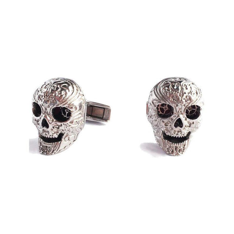 Palladium Plated Carbon Skull Cufflinks