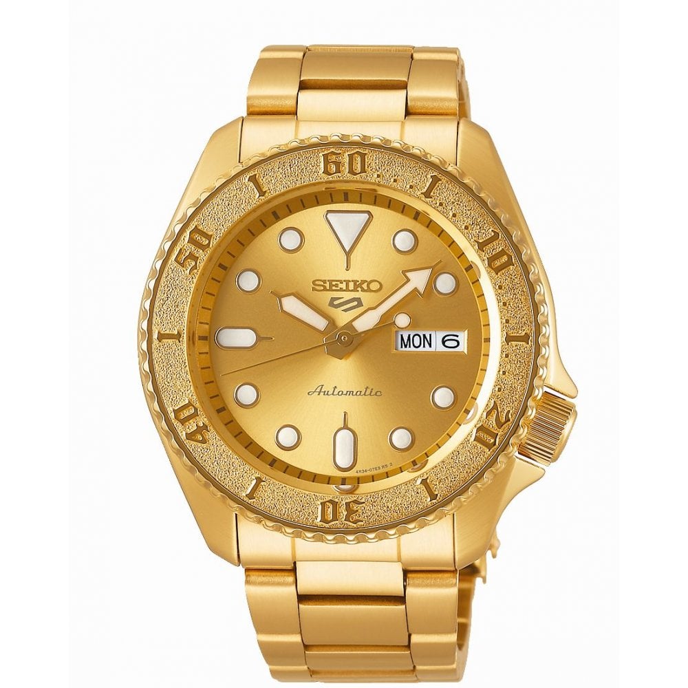 Seiko 5 Sport Champagne Dial Gold Plated Bracelet 