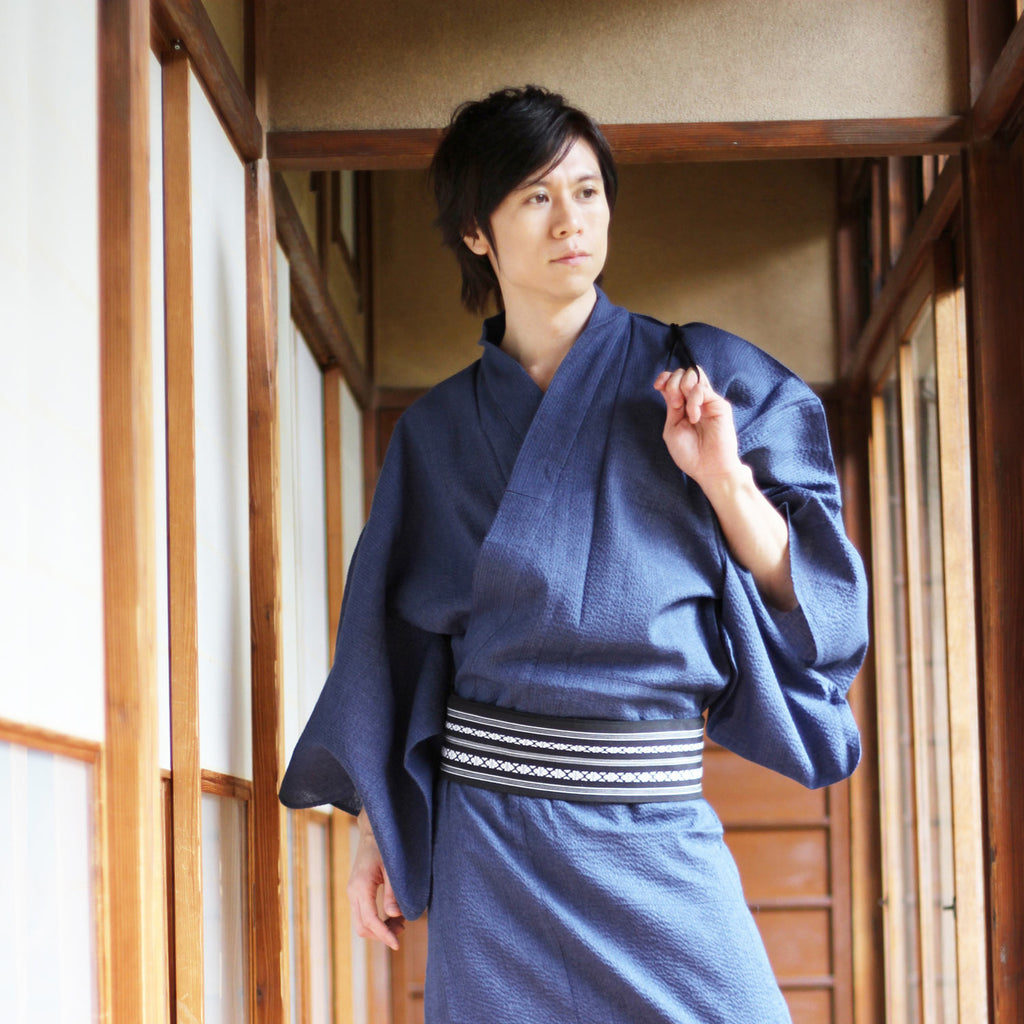 Men's Yukata Woven with dyed yarn and Obi belt set [wn-13] – 風香きもの