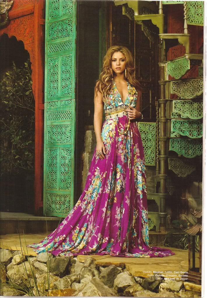 Shakira in long colorful dress