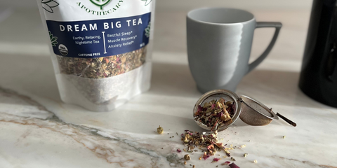 Dream Big Tea being prepared on a marble counter top