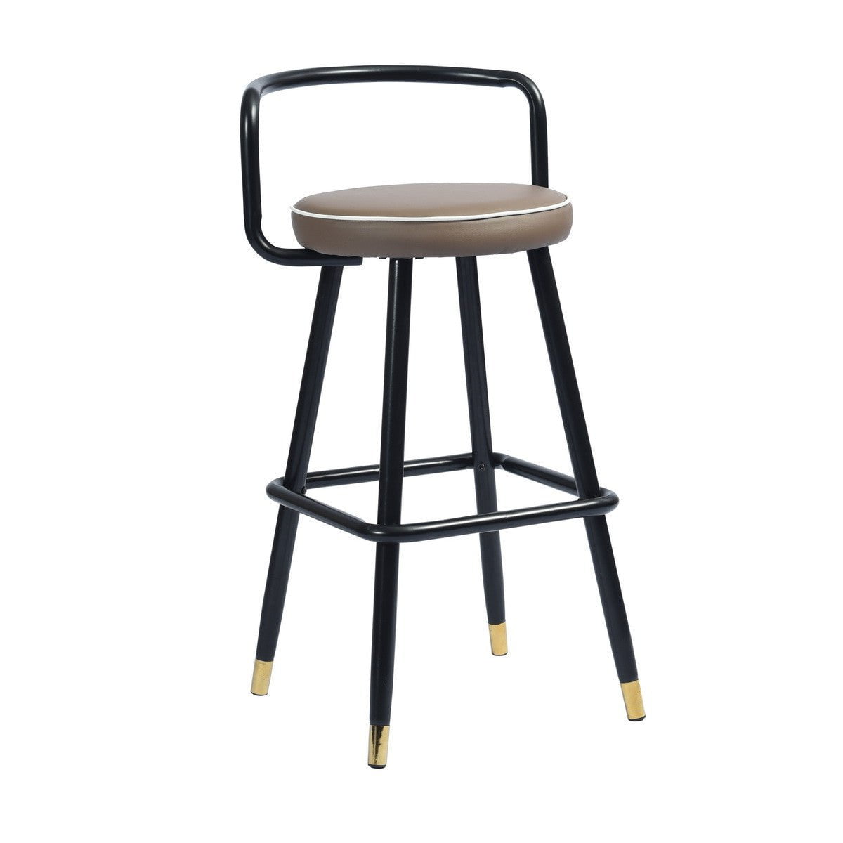 Set of Two 29" Brown And Black Faux Leather And Steel Low Back Bar Height Bar Chairs