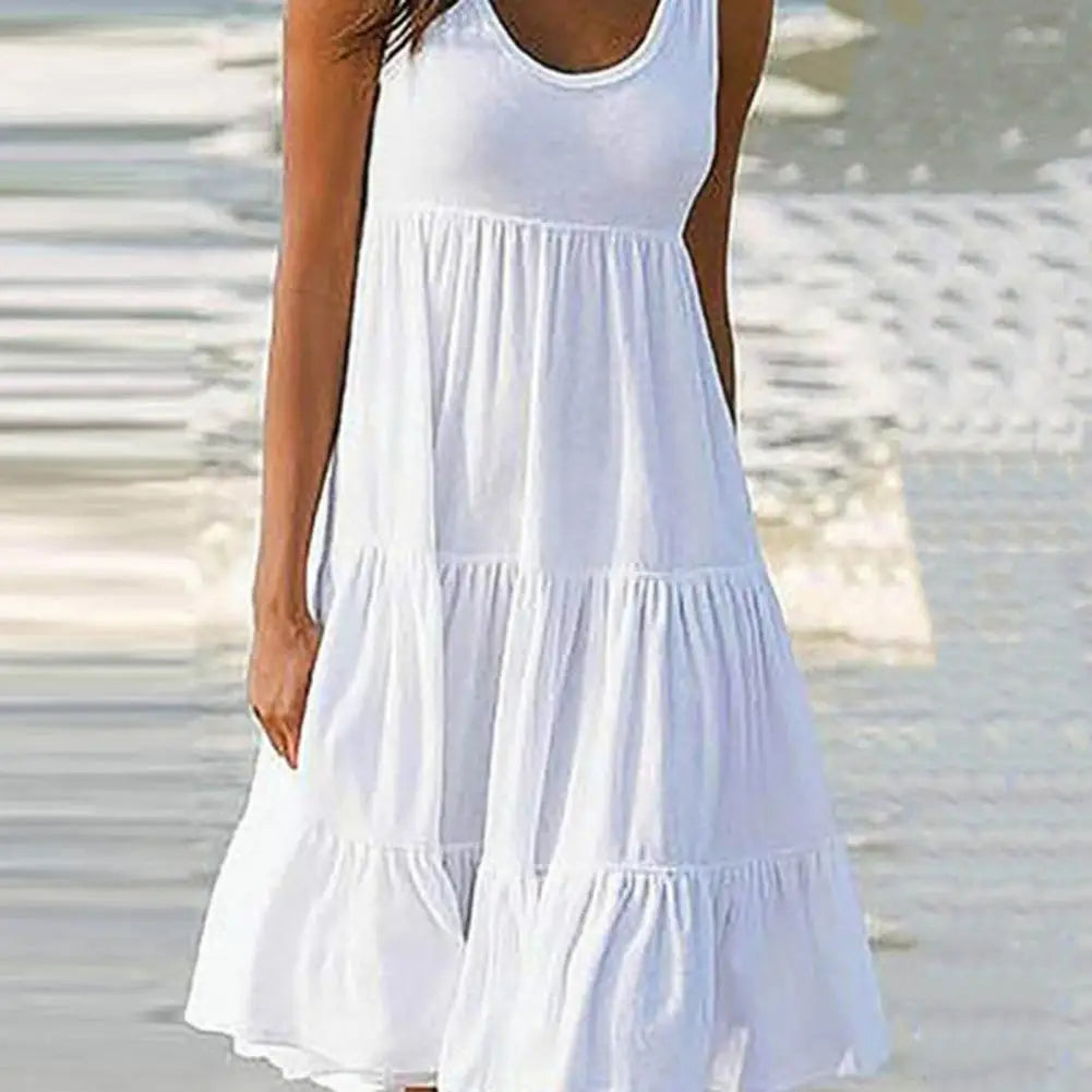 Stylish Women's A-Line Midi Dress for Summer Vacations - Image 4