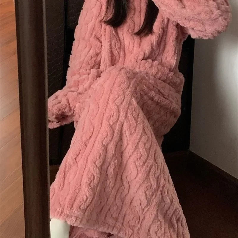 Cozy Long Sleeve Coral Velvet Pajamas Robe for Women - Image 3