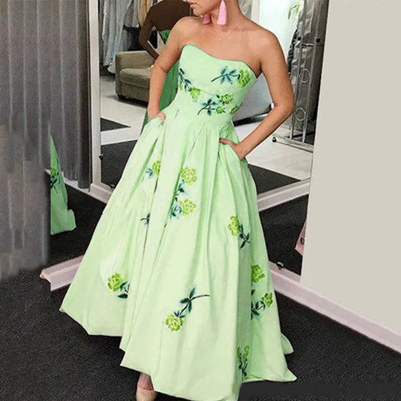 Elegant Floral Print Sleeveless Bustier Party Dress - Image 10