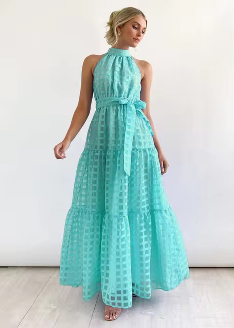 Chic Solid Color Hanging Neck Casual Party Dress for Women - Image 12