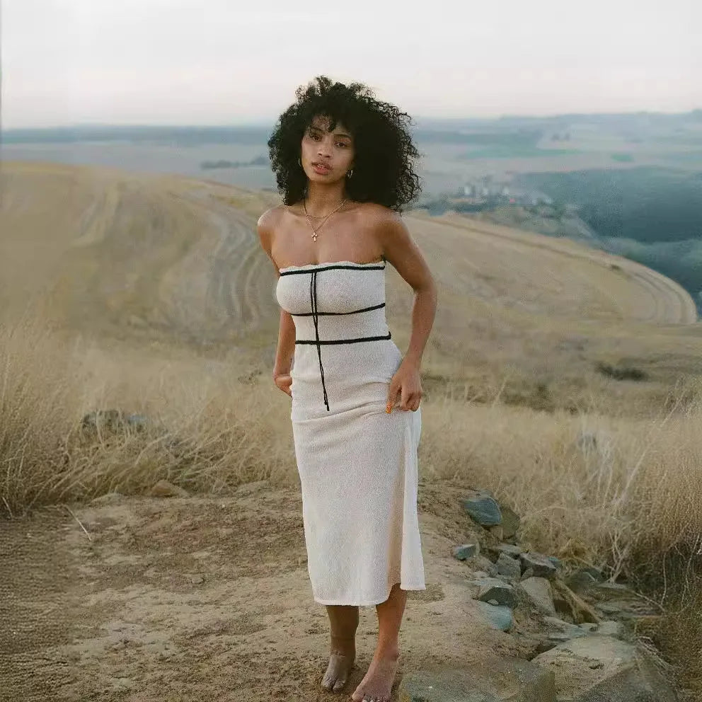 Elegant White Backless Knitted Tube Dress for Women - Image 3
