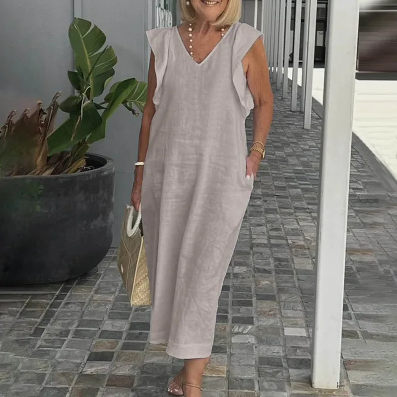 Sleeveless Casual Maxi Dress with V Neck and Floral Hem - Image 10