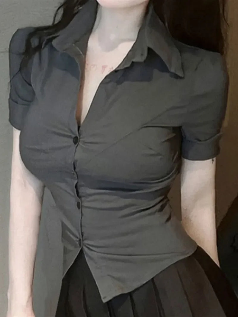 Trendy Elastic Slim Fit Short Sleeve Women's Blouse - Image 4