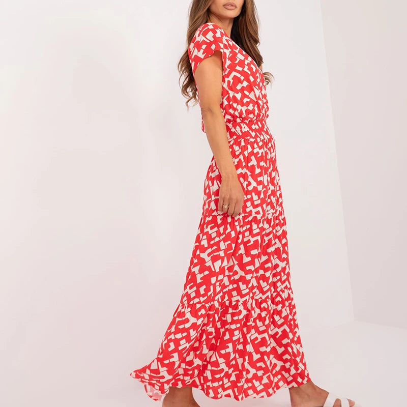 Elegant Bohemian Deep V-Neck Pleated Summer Dress - Image 4