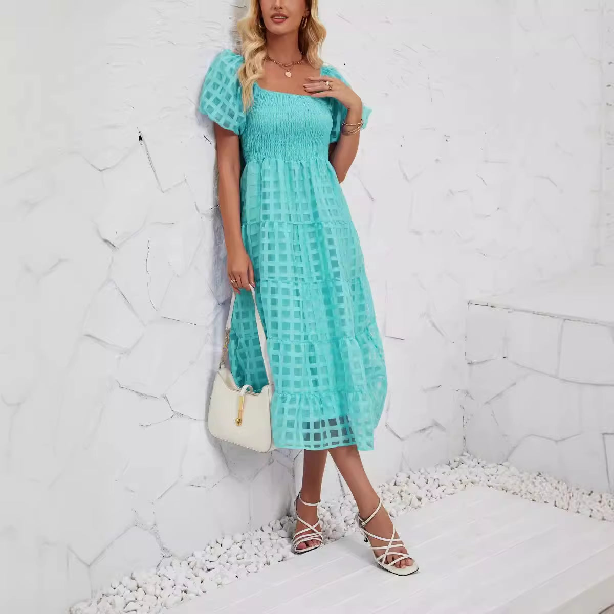 Flowing Layered A-Line Summer Dress with Short Sleeves - Image 6