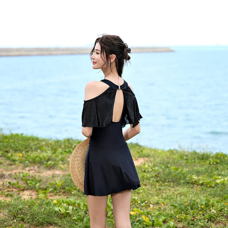 Elegant Off-Shoulder Ruffle One-Piece Swim Dress for Women - Image 6