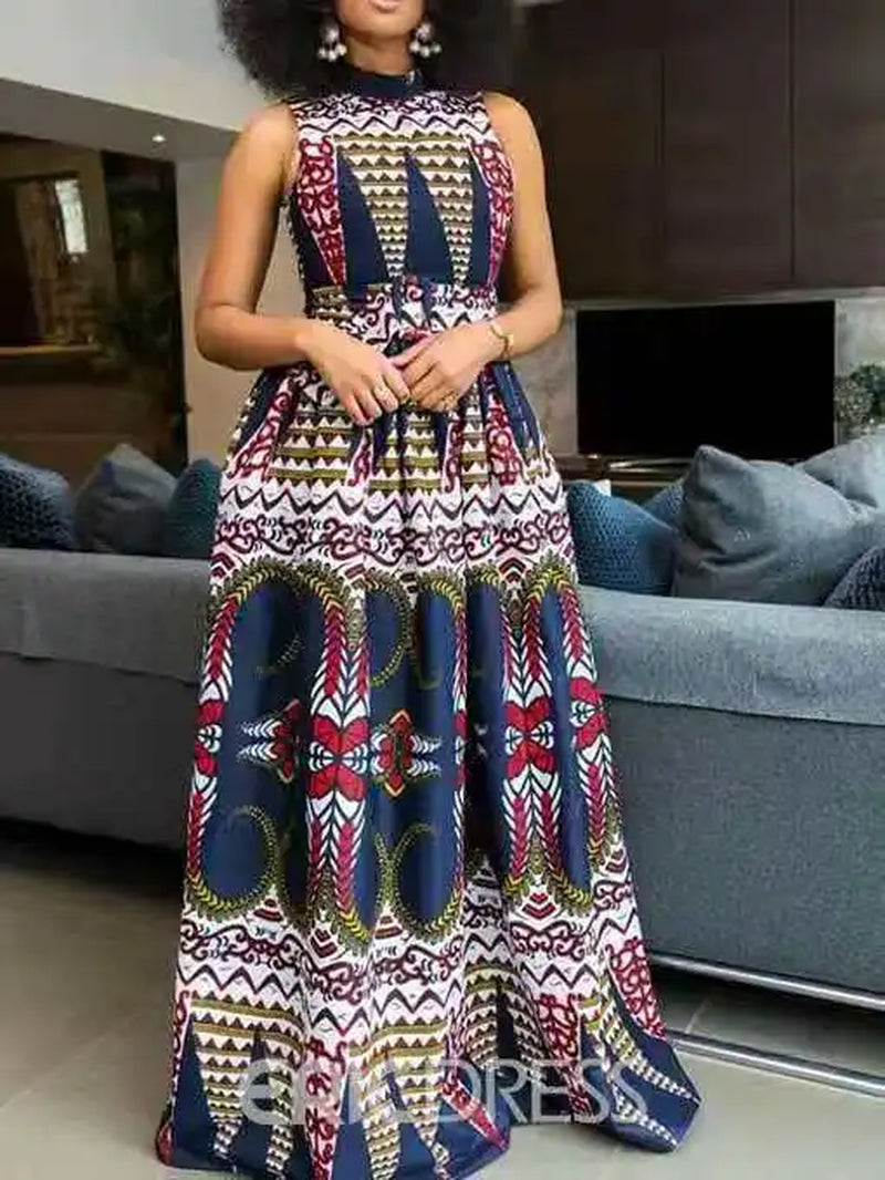 Stylish 3D Digital Print Sleeveless Long Dress - Image 7