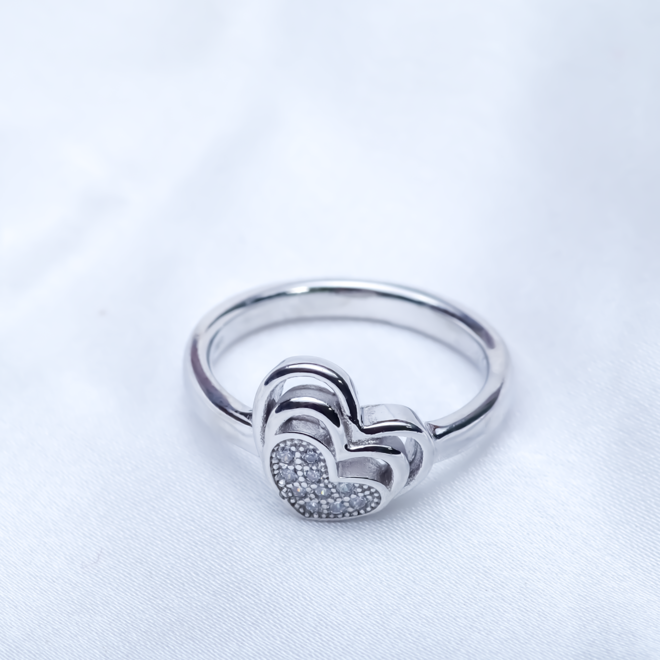 Silver Link Triple Heart Ring