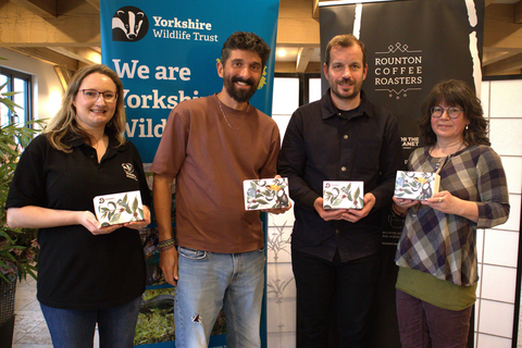 Grace from Yorkshire Wildlife Trust, Brazilian coffee farmer Pedro Gabarra, David Beattie and local artist Kim Tillyer