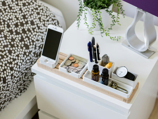 Bed Side Table with Cell Phone and Makeup And Accessories