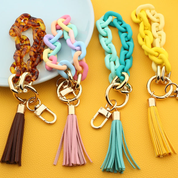  Bohemian Tassel Wrist Strap Pom Pom Ball Car Keyring Leather  Wristlet Keyrings O-ring Keychain(black) : Clothing, Shoes & Jewelry