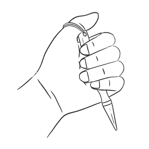 Man holding pointed Kubaton in Ice-pick self-defense grip