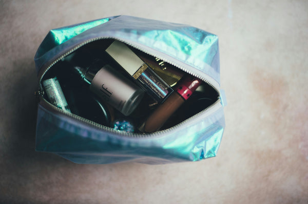 Blue Makeup Bag with Makeup