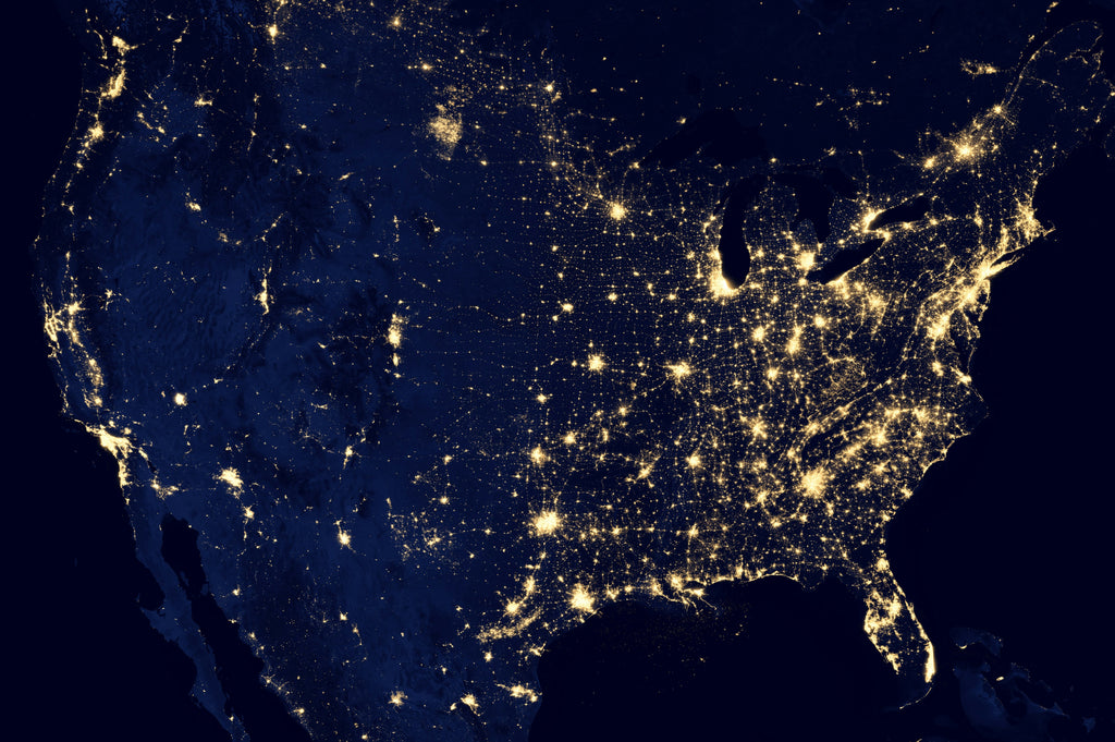 Map of US with Lighted Up Spots for Safety