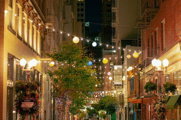 Street View of San Francisco with Lights at night