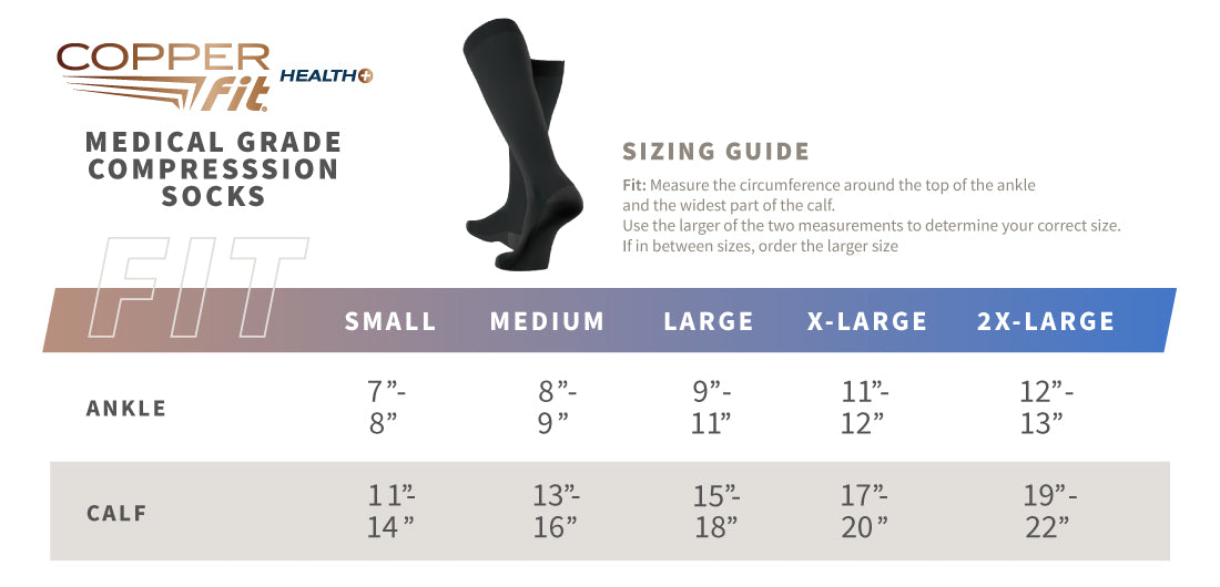 Medical Grade Compression Socks size guide