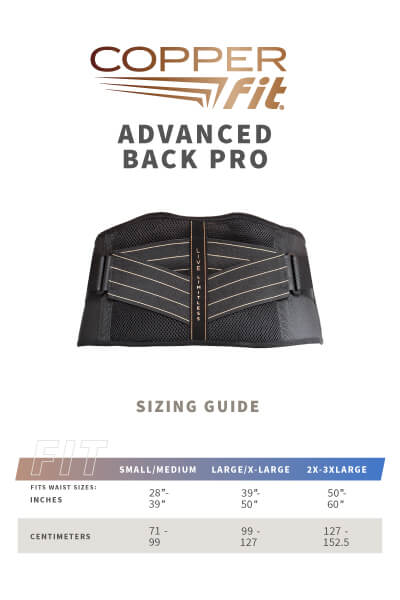 Advanced Back Pro size guide