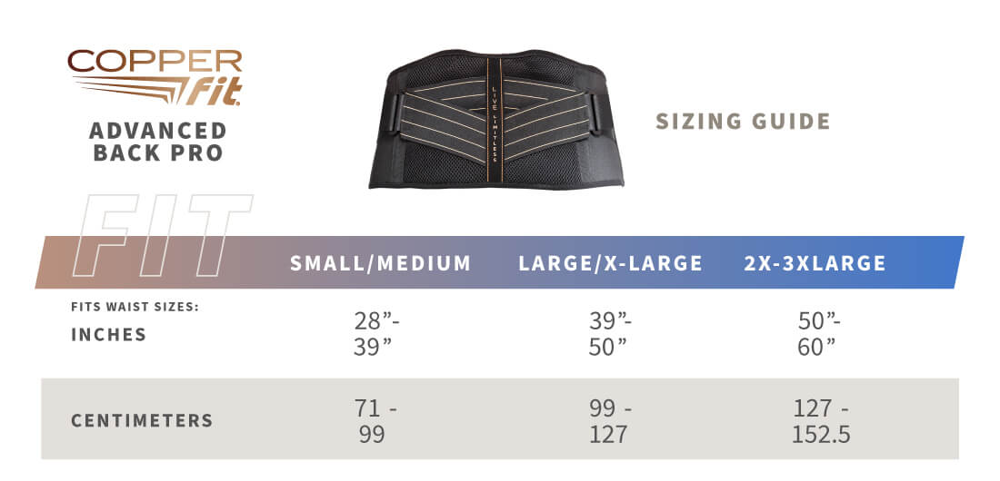 Advanced Back Pro size guide