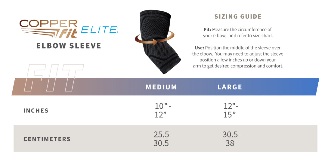 Elite Elbow Sleeve size guide