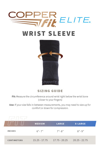 Elite Wrist Sleeve size guide