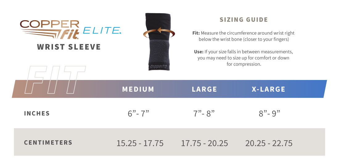 Elite Wrist Sleeve size guide