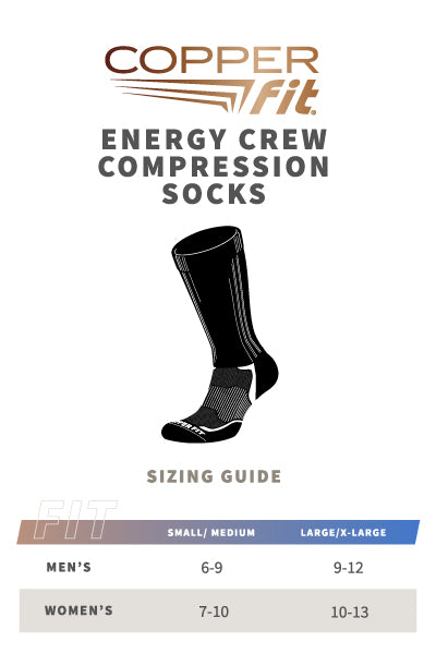 Energy Crew Compression Socks size guide